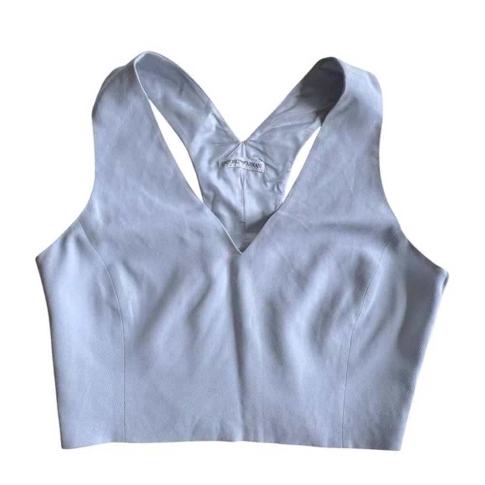 EMPORIO ARMANI Vintage 90s Structured V-Neck Pastel Crop Top, Lined, Italy 10